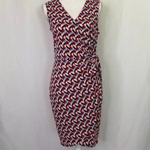 Banana Republic Red Blue White Faux Wrap Dress w/ V-Neck Surplice Neckline